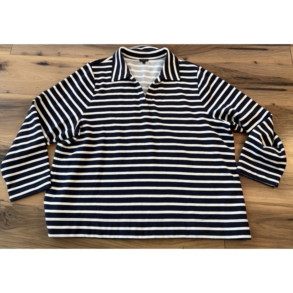 Talbots Plus 3X Navy White Stripe Johnny Collar Pullover Top Coastal Preppy